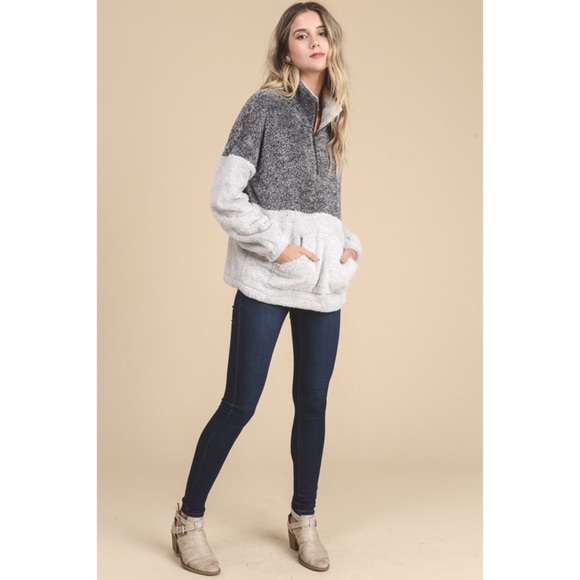 LAST ONE! Two Tone Fuzzy Pullover Sweater - Picture 4 of 5